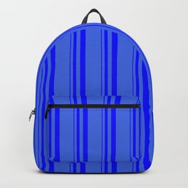 [ Thumbnail: Blue and Royal Blue Colored Stripes Pattern Backpack ]