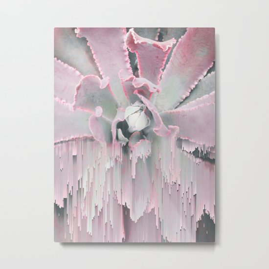 Sweet Pink Succulent Glitches Metal Print