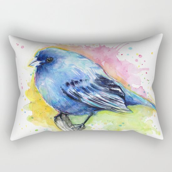 Blue Bird Indigo Bunting Colorful Animals Rectangular Pillow