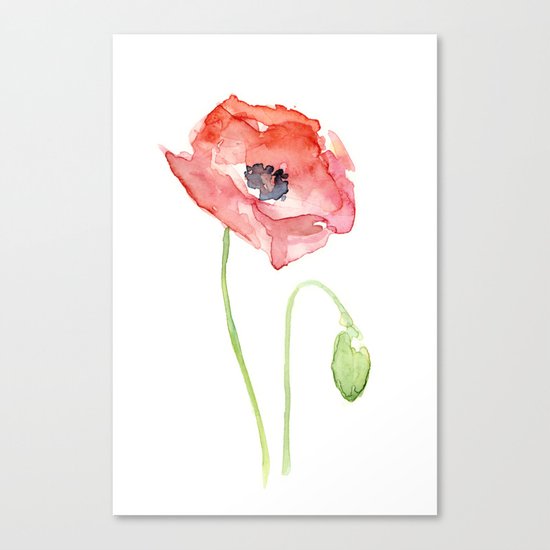 Red Poppy Watercolor Flower Floral Abstract Canvas Print