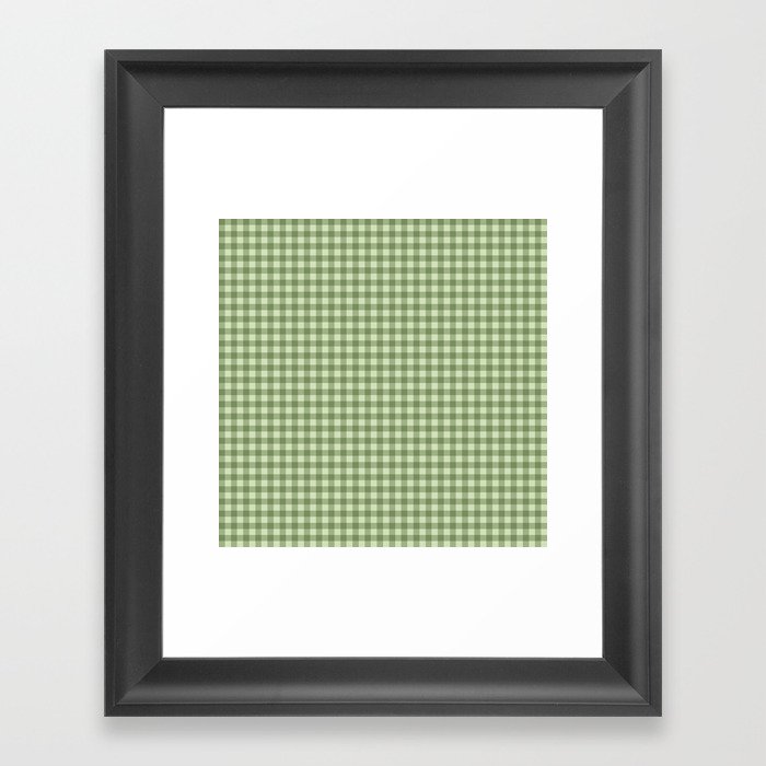 Gingham Plaid Pattern - Natural Green Framed Art Print
