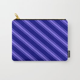 [ Thumbnail: Blue and Medium Slate Blue Colored Lined/Striped Pattern Carry-All Pouch ]