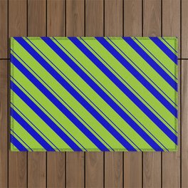 [ Thumbnail: Blue & Green Colored Pattern of Stripes Outdoor Rug ]