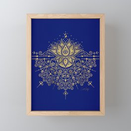 Sacred Lotus Mandala – Navy & Gold Palette Framed Mini Art Print