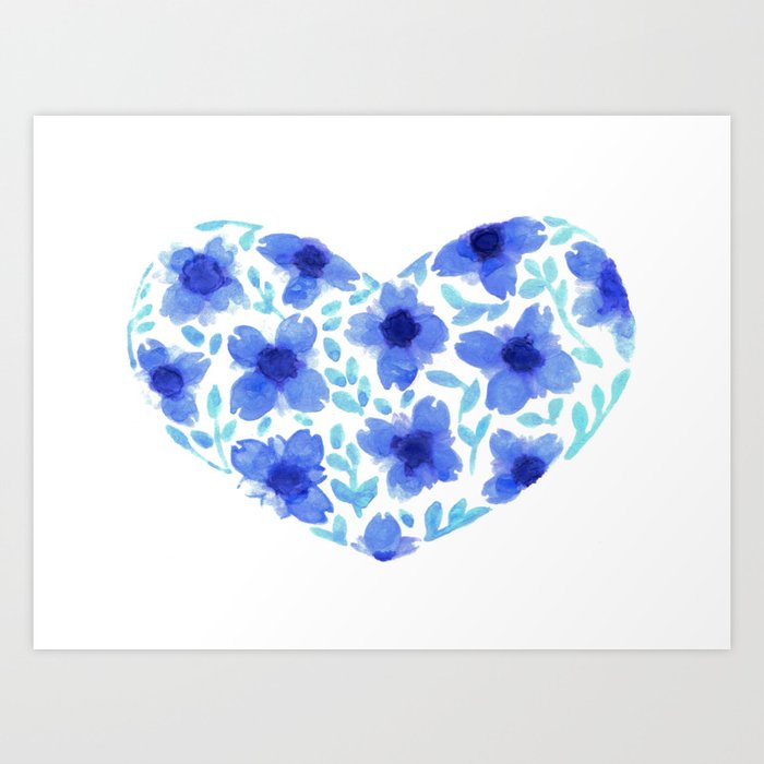 Violets forming a wide heart watercolor painting Art Print