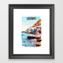 Cyclades Greece city watercolor Framed Art Print