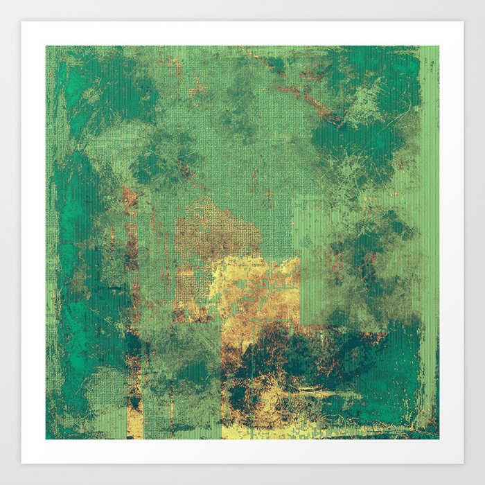 Grunge background with vintage style graphic elements, retro feeling composition and different color patterns: yellow (beige); brown; green; cyan Art Print