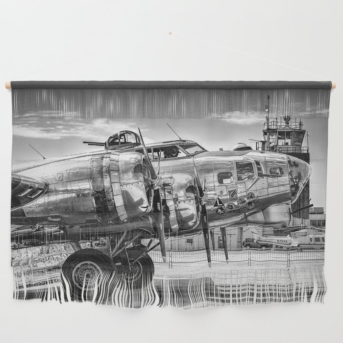 WWII Flying Fortress aviation bomber airplane flight portrait black and white photograph - photography - photographs Wall Hanging