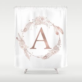 Letter A Rose Gold Pink Initial Monogram Shower Curtain