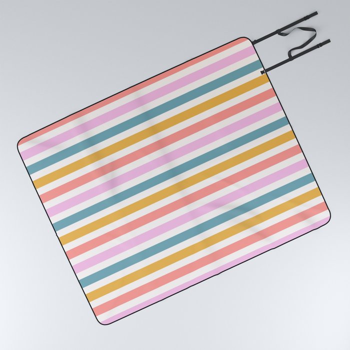 Cute Colorful Horizontal Striped Pattern Picnic Blanket