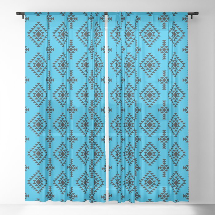 Turquoise and Black Native American Tribal Pattern Sheer Curtain