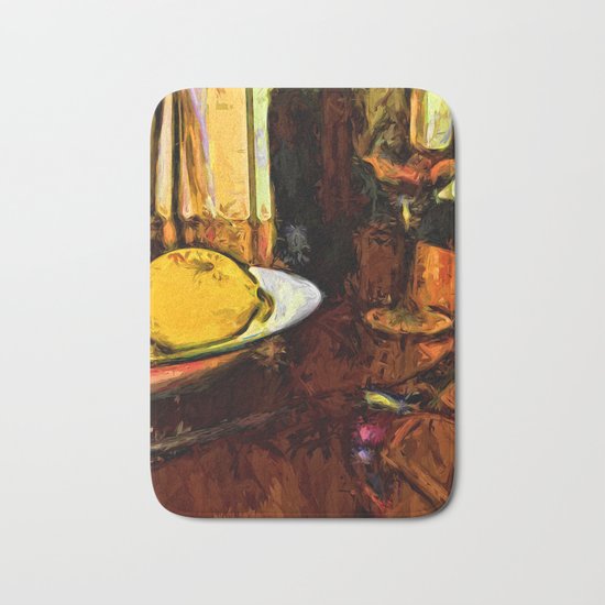 Lemon, Wine, Glass and Fork Bath Mat
