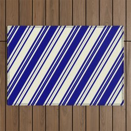 [ Thumbnail: Blue and Beige Colored Lines Pattern Outdoor Rug ]
