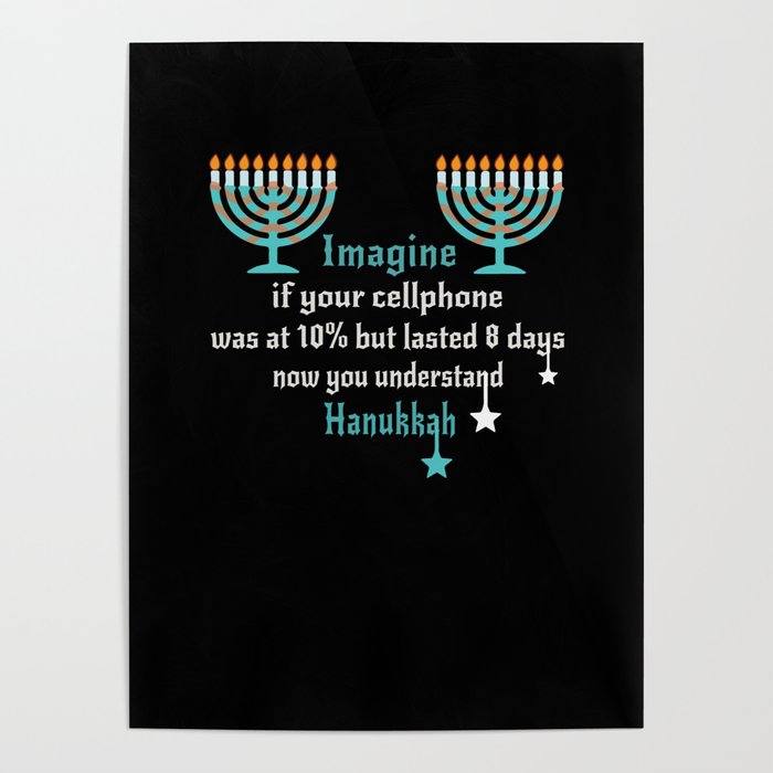 Funny Imagine Cellphone Hanukkah Candle Menorah Poster