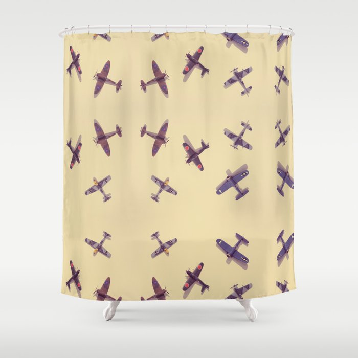 Toys#plane#1942#yellow Shower Curtain