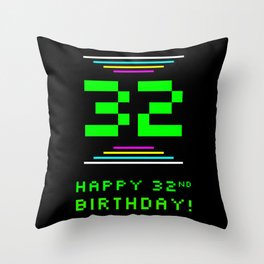 [ Thumbnail: 32nd Birthday - Nerdy Geeky Pixelated 8-Bit Computing Graphics Inspired Look Throw Pillow ]