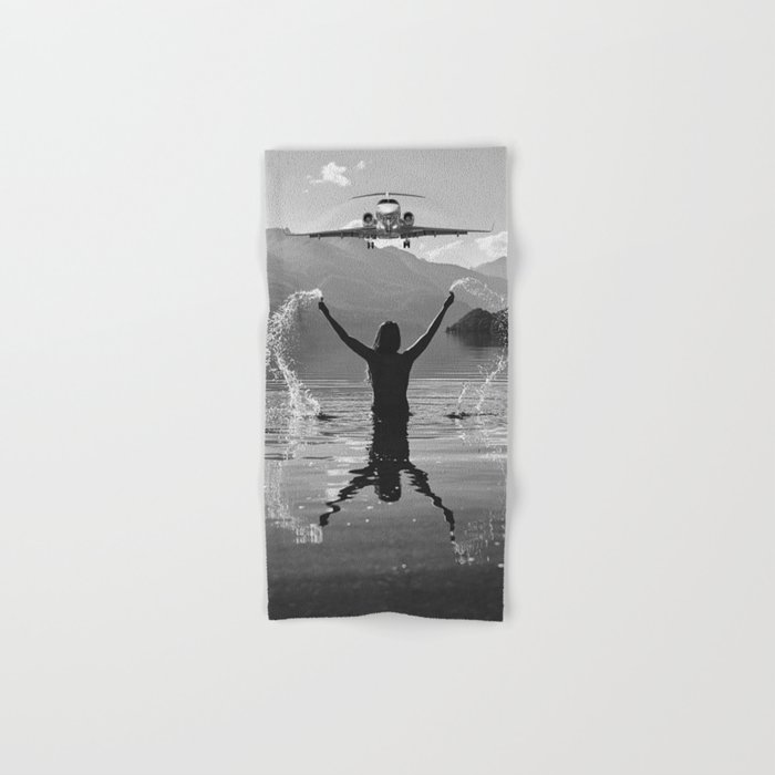 Steady As She Goes IV; aircraft coming in for an island landing with female bringing it in black and white photography photographs photograph Hand & Bath Towel