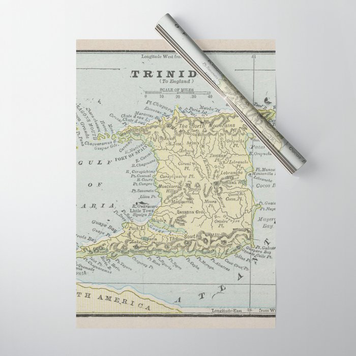 Vintage Trinidad Island Map (1901) Wrapping Paper by BravuraMedia