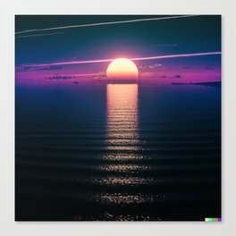 A synthwave style sunset above the reflecting water of the sea Canvas Print