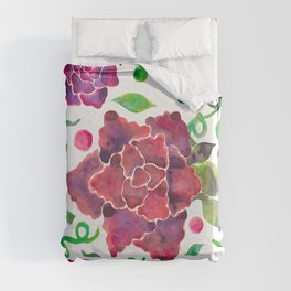Watercolor Large Roses with Dots Duvet Cover