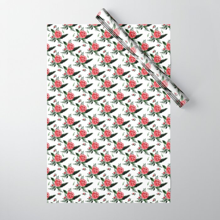 Christmas Red Roses Wrapping Paper