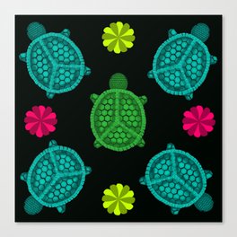 Peace Turtle & Flower Pattern Canvas Print