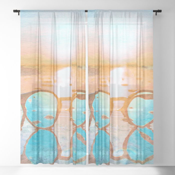 sunset glasses orange and blue impressionism painted realistic still life Sheer Curtain