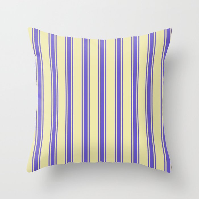 Pale Goldenrod and Slate Blue Colored Striped/Lined Pattern Throw Pillow