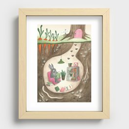 Bunny reading Library Recessed Framed Print