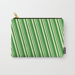 [ Thumbnail: Light Yellow and Forest Green Colored Lines/Stripes Pattern Carry-All Pouch ]