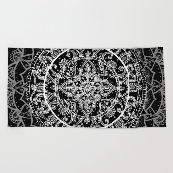 Detailed Black and White Mandala Pattern Beach Towel