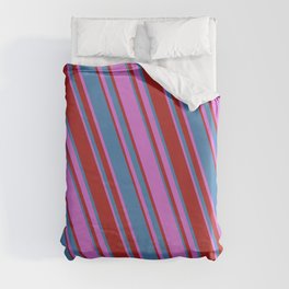 [ Thumbnail: Orchid, Red & Blue Colored Lined/Striped Pattern Duvet Cover ]