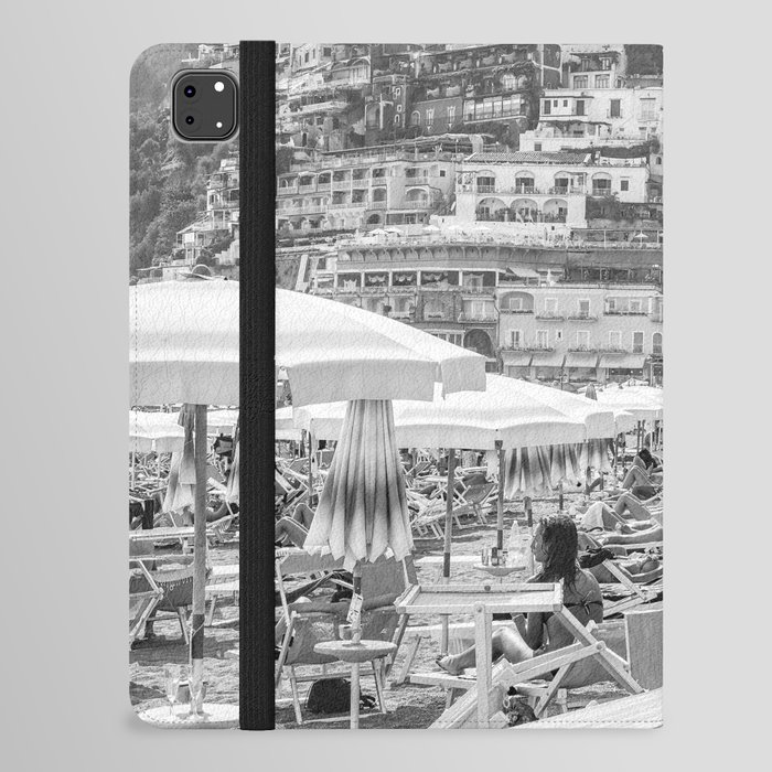 Positano Beach Day Photo | Black and White Travel Photography Art Print | Amalfi Coast, Italy iPad Folio Case