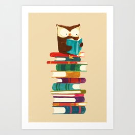 Owl Reading Rainbow Art Print