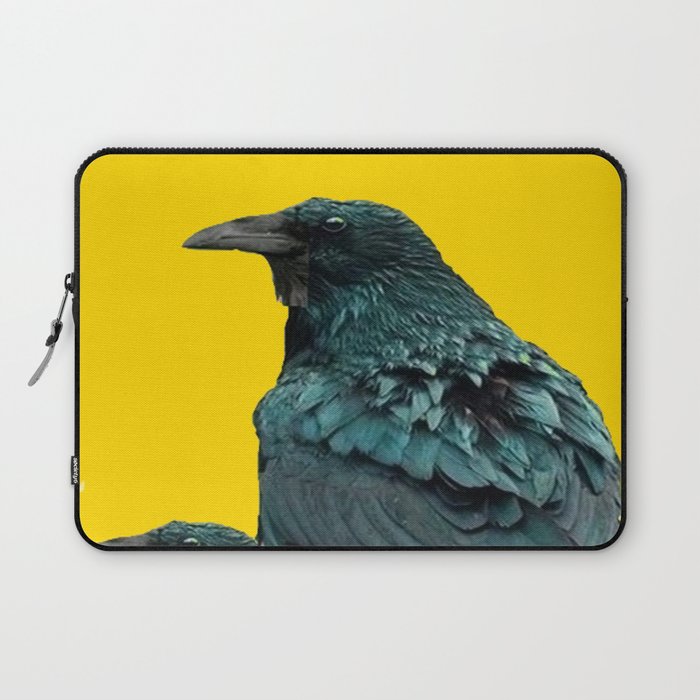 TWO CROW/RAVEN BIRD PORTRAITS & SUNFLOWERS GOLD  ART Laptop Sleeve