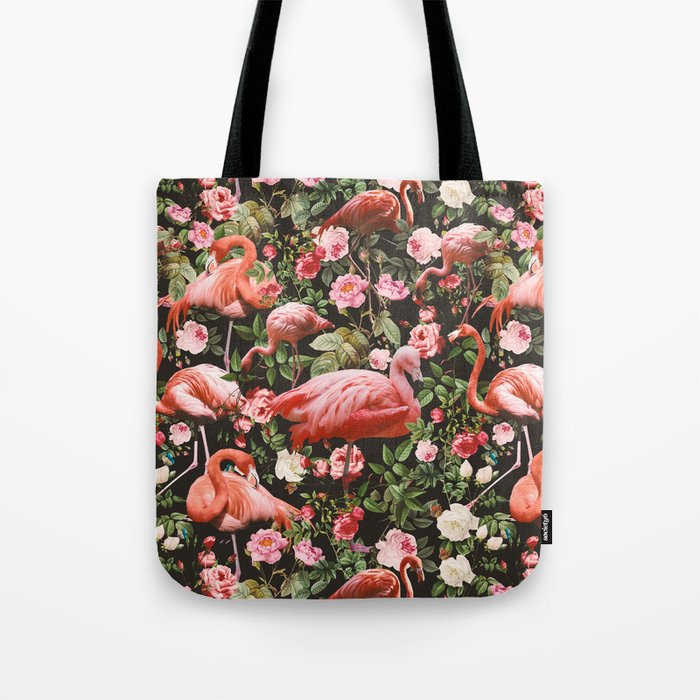 Floral and Flemingo Pattern Tote Bag