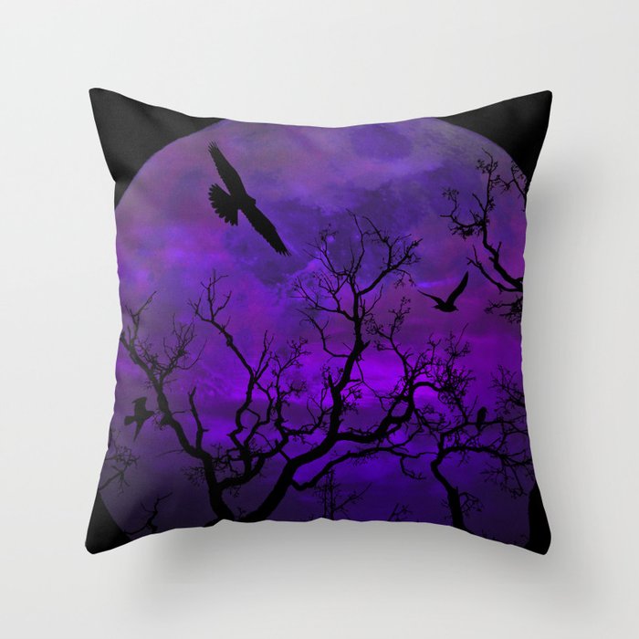 Purple Gothic Moon Throw Pillow