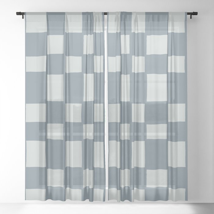 Tipsy checker in blue fog Sheer Curtain