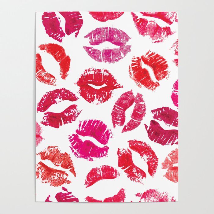 Seamless pattern with lipstick kisses Poster
