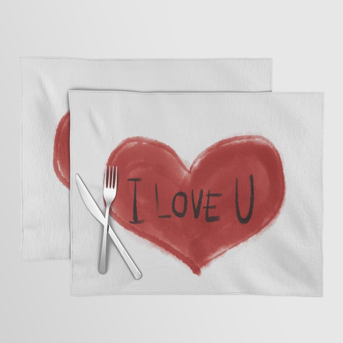 I love you red heart painting Placemat