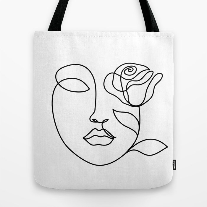 Abstract Face Couple Line Art Tote Bag by infinitenoon