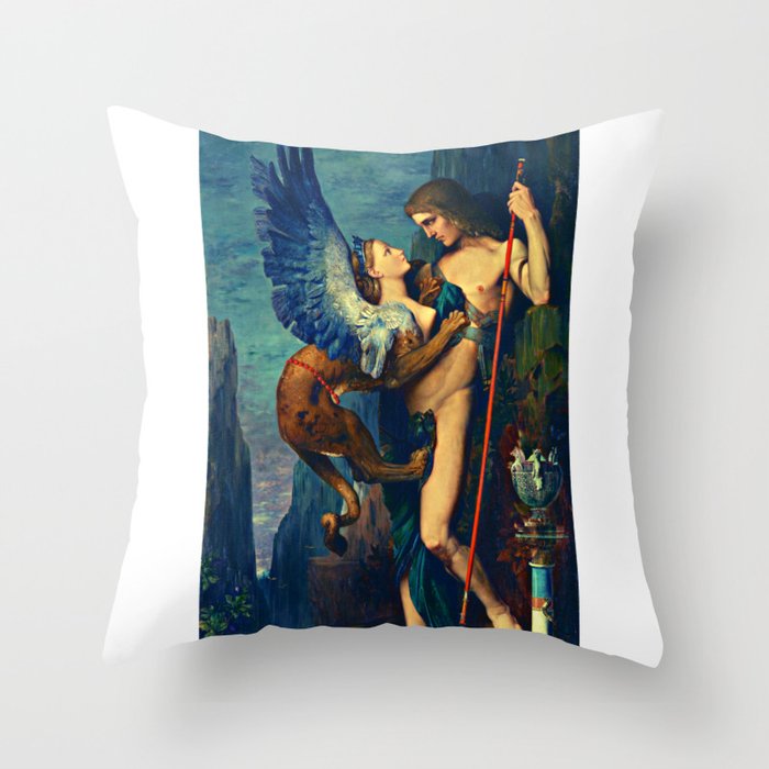 Oedipus and the Sphinx - French Artwork Throw Pillow