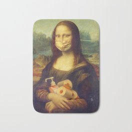 Mona Lisa Stocked Up Bath Mat | Virus, Hand, Monalisa, Facemask, Safe, Handsanitizer, Supply, Historic, Davinci, Leonardo 