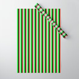 [ Thumbnail: Red, Turquoise, Lime, and Black Colored Lines/Stripes Pattern Wrapping Paper ]