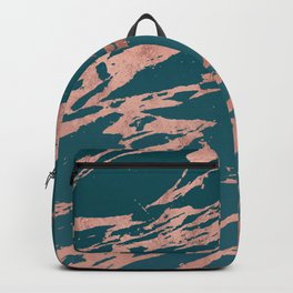 Modern Rose Gold Peacock Teal Marble Backpack | Cool, Patterns, Elegant, Contemporary, Unique, Trendy, Teal, Stone, Peacock, Modern 