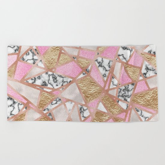 Modern Marble and Golden Texture Beach Towel