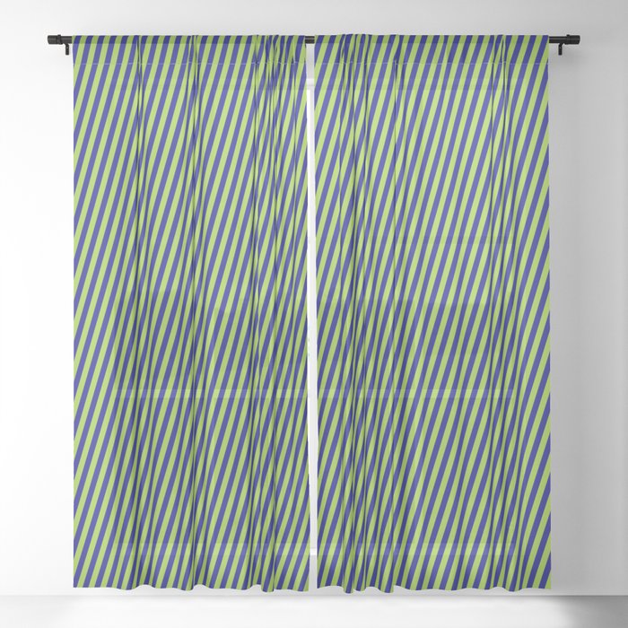 Green and Blue Colored Lined Pattern Sheer Curtain