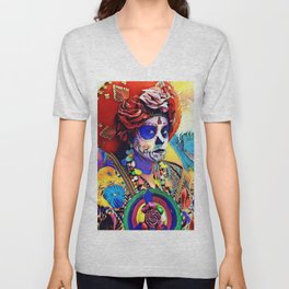 Day of the Dead Queen V Neck T Shirt