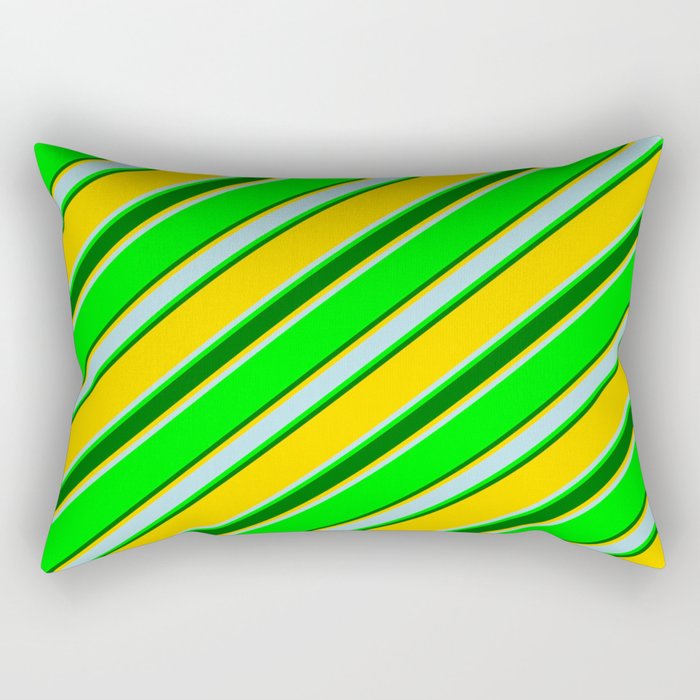 Lime, Dark Green, Yellow & Powder Blue Colored Lines/Stripes Pattern Rectangular Pillow