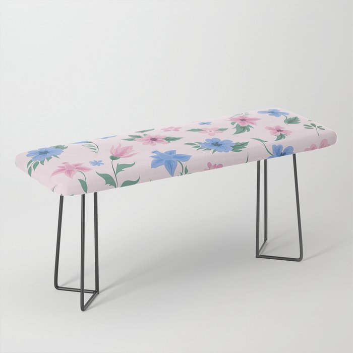 Light Pink And Blue Floral Collection Bench
